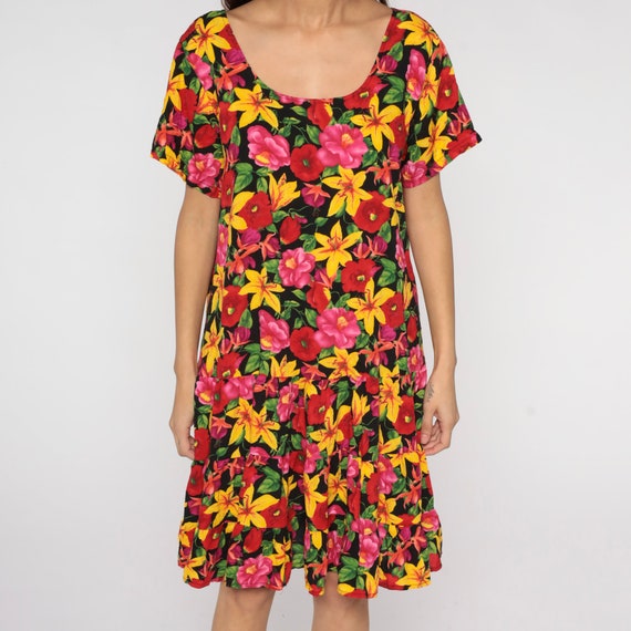 Bright Floral Dress 90s Tropical Flower Print Dre… - image 7