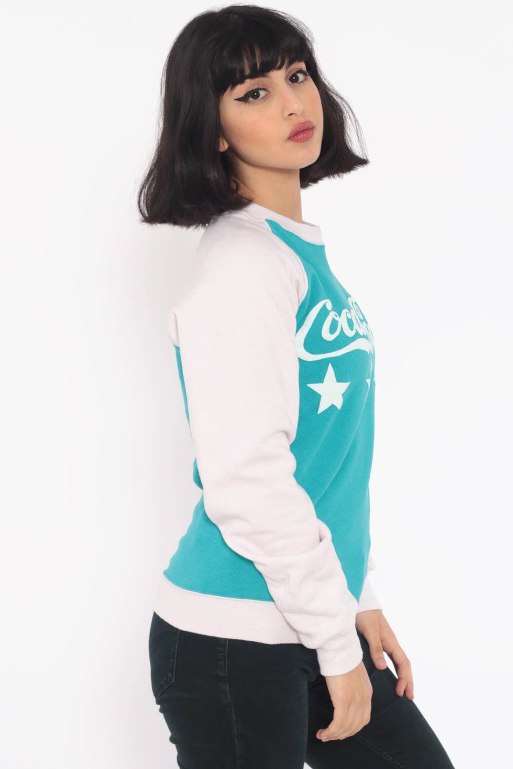 Coca Cola Sweatshirt 80s Coke Shirt Sweatshirt Vintage Raglan Sleeve Turquoise Blue Graphic 