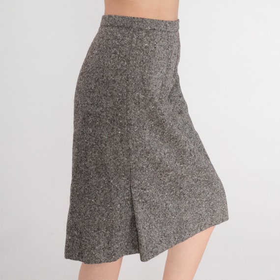 Grey Wool Skirt 70s Midi Skirt High Waisted Front Preppy Secretary Skirt Pencil Plain Neutral Simple Tweed Minimal 1970s Vintage Small S