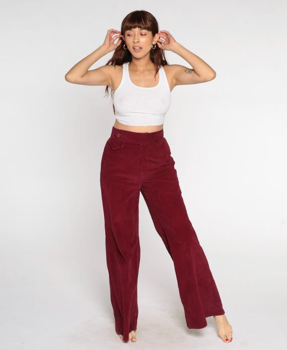 Burgundy Corduroy Pants 80s High Waisted Trousers Mom Pants High Waist 1980s  Straight Leg Relaxed 90s Vintage Medium M 29