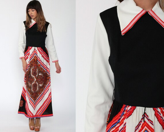 Hippie Maxi Dress 70s Psychedelic PAISLEY Print Bo