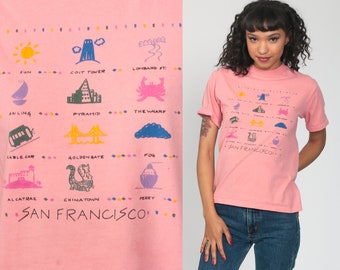 San Francisco Shirt 80s Golden Gate Bridge Tee 1980s California Tshirt Tourist Shirt Single Stitch Shirt Graphic Vintage Pink Retro Small