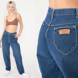 90s Zena Jeans Relaxed Straight Leg Mom Jeans High Waisted Retro Denim Pants Tapered Blue Streetwear Vintage 1990s Small 27 x 31