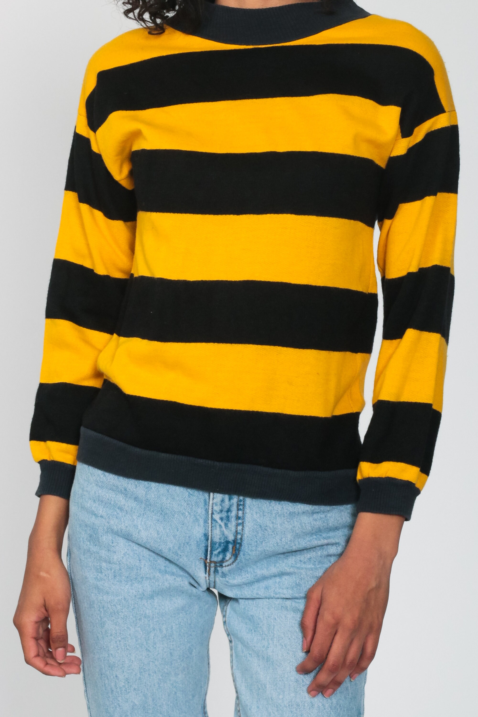 Yellow Striped Sweatshirt 80s Retro Sweatshirt Black | Etsy