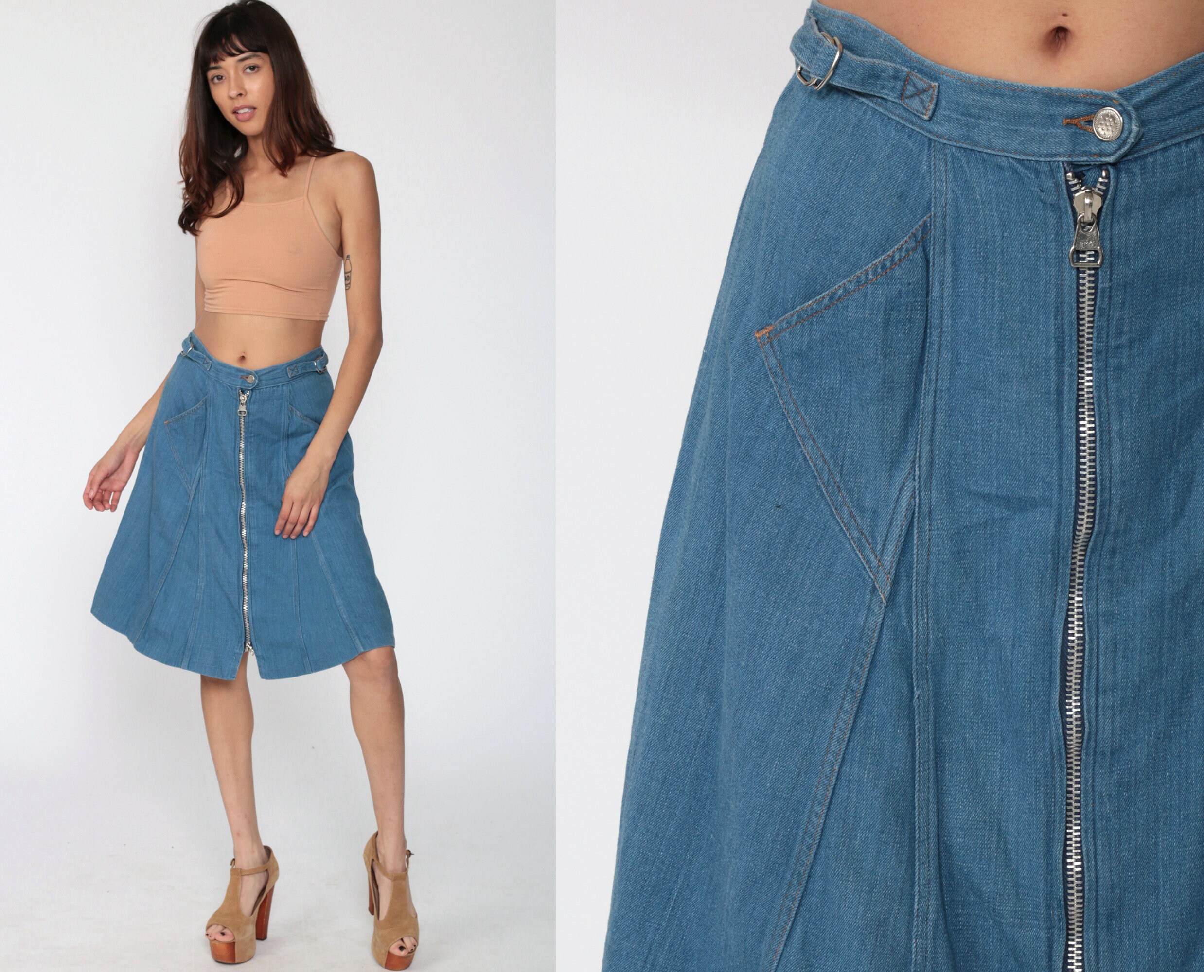 1970s wrap around jean skirt