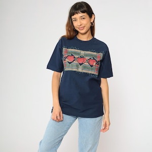 Vintage 90s Apple Shirt Navy Blue Fruit Shirt Plaid Country Farm Food Shirt Graphic Shirt 1990s Retro Tshirt Medium M