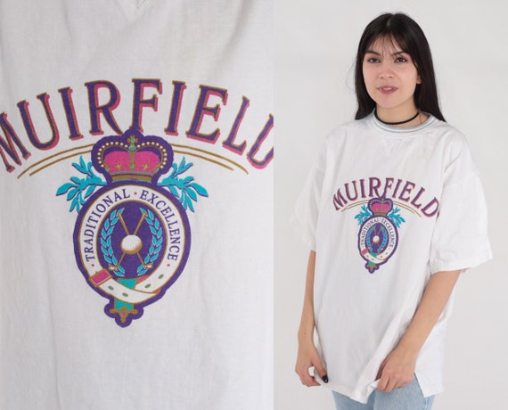 Muirfield Golf Club Shirt 90s Edinburgh T-Shirt Scotland Golfing Tshirt Royal Crest Graphic Tee Retro Sports  White 1990s Vintage Large L