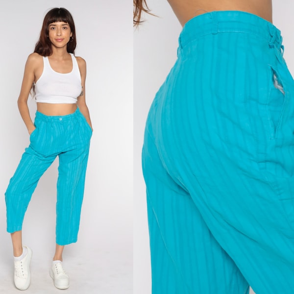 Turquoise Tapered Pants Pleated Trousers High Waisted Trousers 80s Tapered Leg 90s Vintage Summer Hipster Medium 29