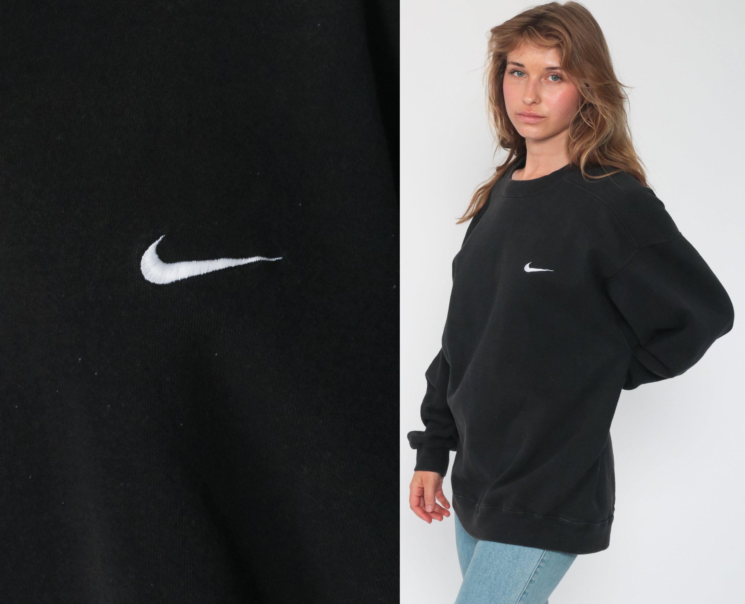 Nike Sweatshirt 90s Black Sports Shirt Nike Swoosh 1990s Streetwear ...