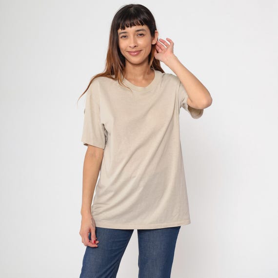 Plain Taupe TShirt 80s 90s Tee Short Sleeve T Shirt Single Stitch Retro Tee Vintage 1990s Basic Neutral Earth Tone Top Large L