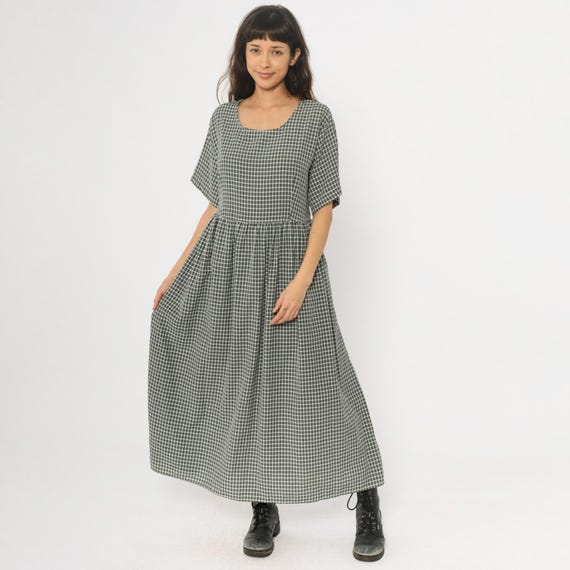 90s Gingham Dress Black White Maxi Tie Back Waist Plus Size Cottagecore Prairie Style Checkered Long Summer Sundress Extra Extra Large XXL