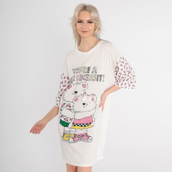 Teddy Bear Pajama Dress You're a Bear Necessity Shirt Nightgown Nightie 90s Pun Shirt Vintage Retro Tshirt 1990s Kawaii Mini Small Medium xs