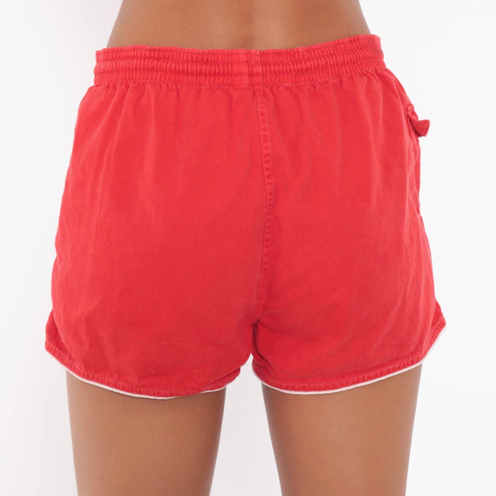 Red Gym Shorts 80s Cotton Running Shorts High Waisted