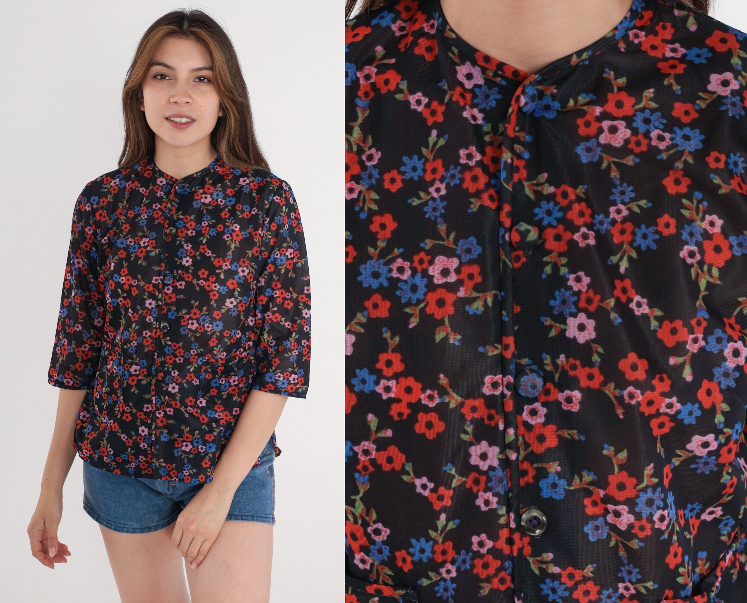 black and red floral blouse