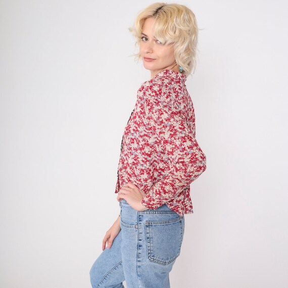 Red Floral Blouse 90s Cherry Blossom Asian Inspir… - image 5