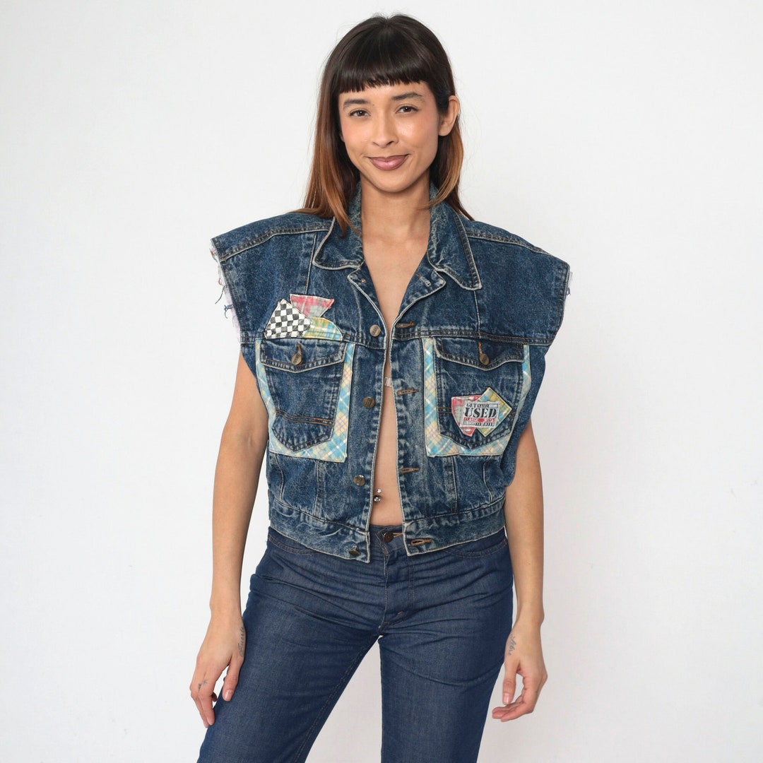 90s Denim Vest Plaid Patchwork Cutoff Jean Jacket 80s Cropped Utility Blue Sleeveless Jean Jacket Biker Vest 1990s Vintage Button up Medium - Etsy 90s Denim Vest Plaid Patchwork Cutoff Jean Jacket 80s Cropped Utility Blue Sleeveless Jean Jacket Biker Vest 1990s Vintage Button up Medium - Etsy