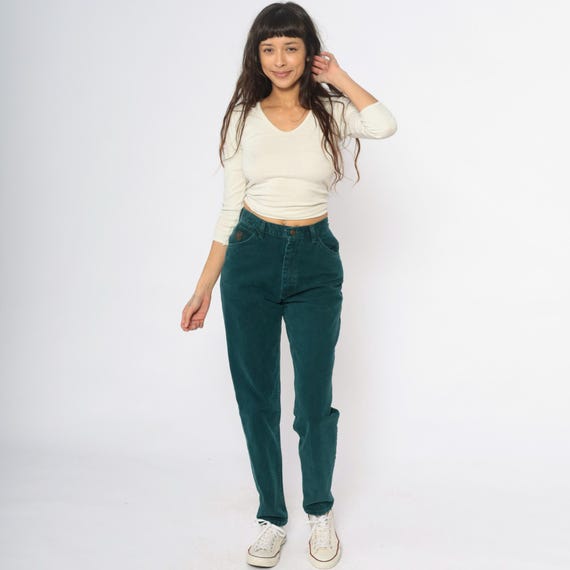 Wrangler Emerald Green Jeans High Waist Mom Y2K Teal Cotton Vintage Forest Straight Leg Denim Pants Casual Minimalist Grunge Alt Small S
