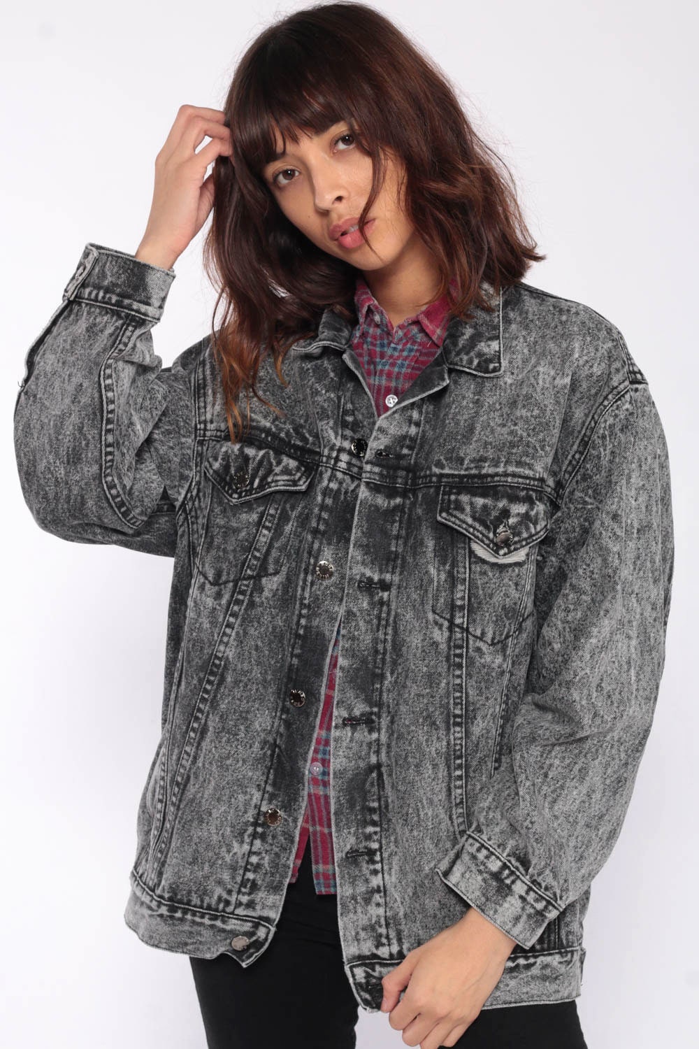black acid wash denim jacket womens