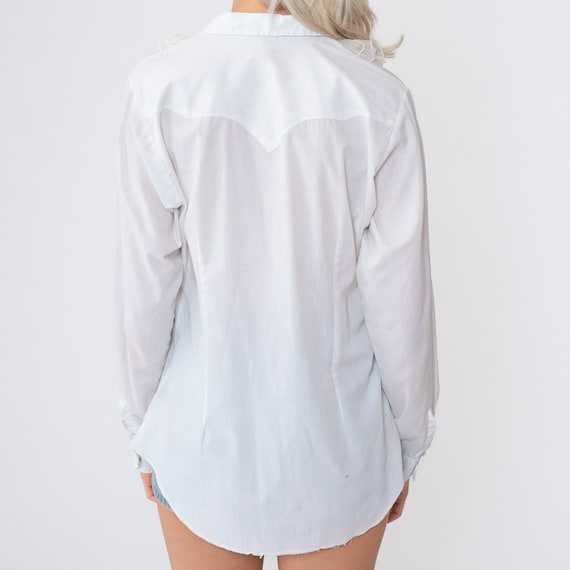 White Ruffle Blouse 70s Tuxedo Shirt Snap Button … - image 6