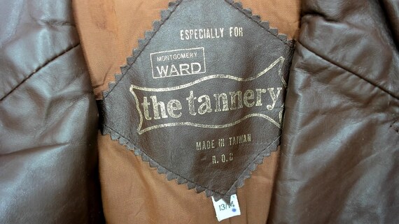 70s Brown Leather Jacket Button Front Collared Br… - image 12