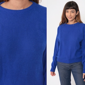 Royal Blue Angora Wool Sweater 90s Textured Swirl Knit Pullover Cozy Plain Vintage Knitwear Pierre Cardin Jumper 1990s Retro Basic Medium M image 1