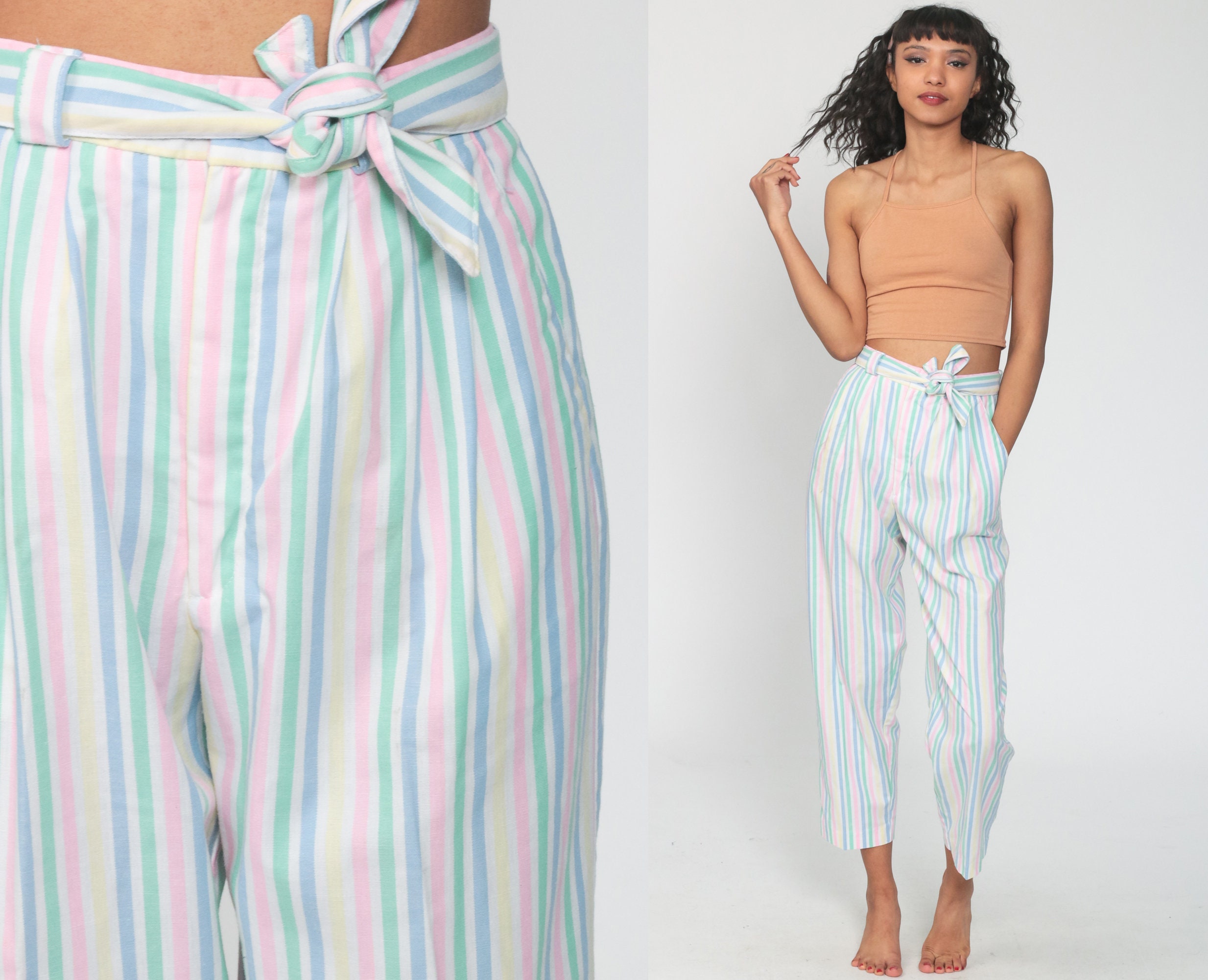 high waisted rainbow pants