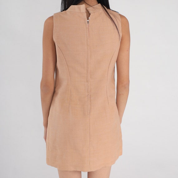 60s Shift Dress Mod Micro Mini Dress Tan Tonal Br… - image 6