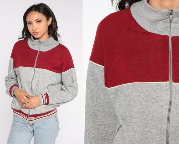 80s Track Jacket Grey Red Color Block Jacket Striped Zip Up Sweatshirt Warmup 1980s Streetwear Warm Up Athletic Sports Vintage Mens Medium M
