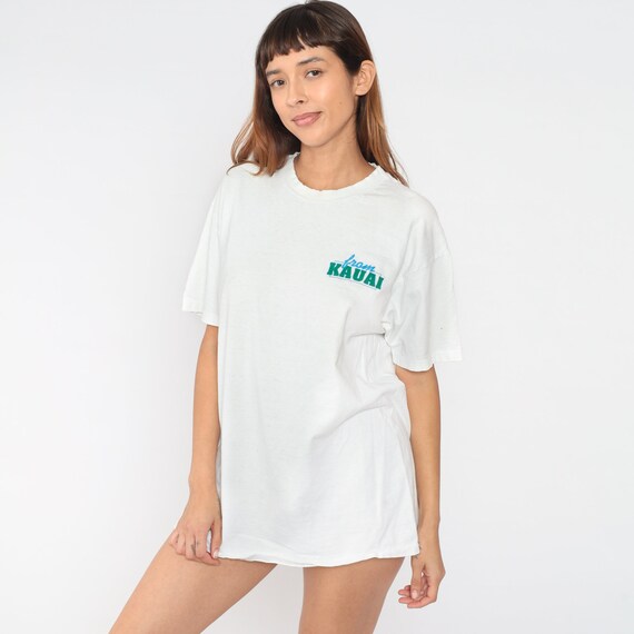 Kauai Hawaii T Shirt 90s Tropical Beach Shirt Windsurfing Palm Tree Neon Fish Graphic Tee Retro T Shirt White Vacation Hanes Extra Large xl