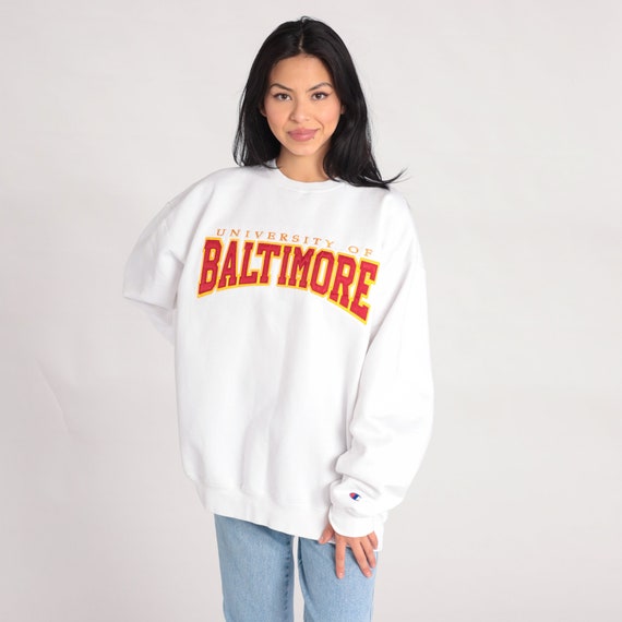 University of Baltimore Sweatshirt Y2K Champion College Sweater Retro Maryland Pullover White 00s Vintage Extra Large xl