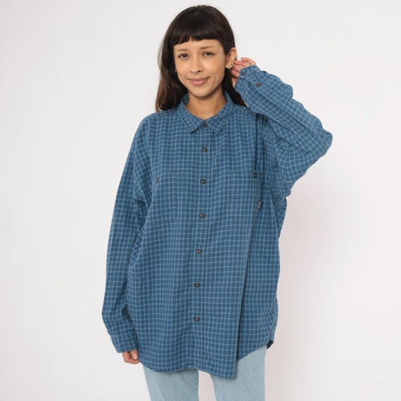 Patagonia Plaid Flannel Cotton Shirt 2000s Navy Blue Check Dual Chest Outdoor Hiking Camp Collar Top Grunge Layering Unisex Extra Large XL