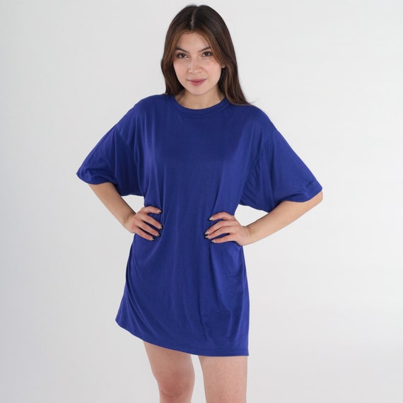 Indigo Blue T-Shirt Y2k Duofold Shirt Plain Shirt Basic Tee Short Sleeve Crewneck Solid Blank TShirt Retro Top Vintage 00s Extra Large xl