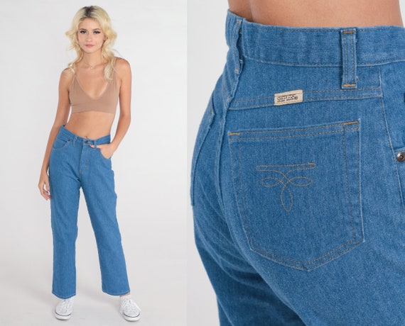80s Jeans Flared Bootcut Jeans High Waisted Rise Retro Denim Bellbottoms Flares Blue Cotton Pants Basic Vintage 1980s Sheplers Small S 28
