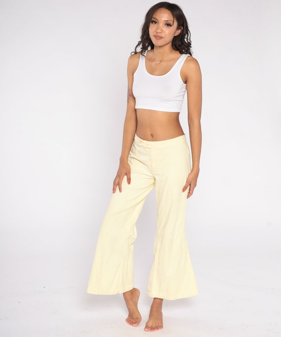 Pale Yellow Bell Bottoms 70s Flare Pants Hippie B… - image 2