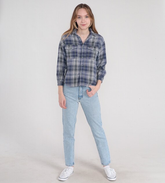 Blue Flannel Shirt 90s Plaid Button up Shirt Retr… - image 3