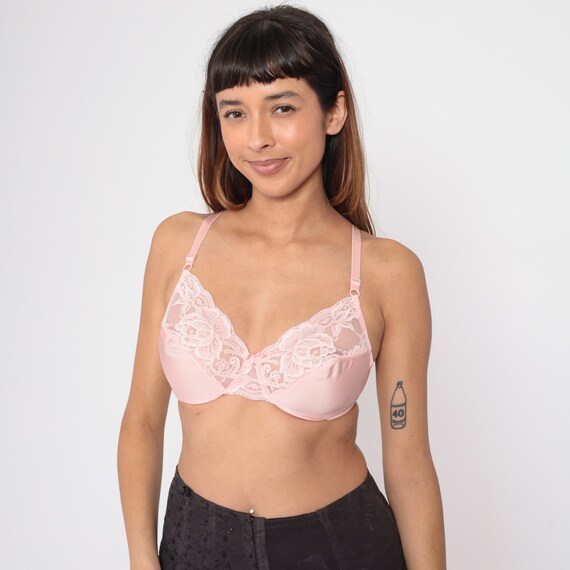 Pink Lace Bra 90s Victoria's Secret Full Coverage Bra Pastel Baby Pink Sheer Lingerie Underwire Bra Retro Pinup Vintage 1990s 36 C 36C