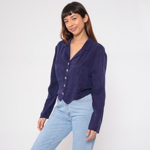 Embossed Purple Blouse 90s Button up Shirt Diamon… - image 2