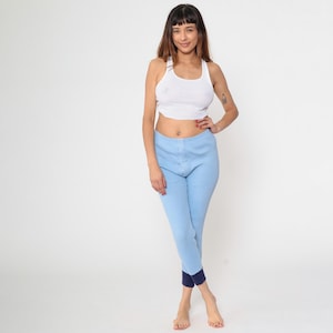 Vintage Baby Blau Thermo Hose 80er Jahre Lange Unterhose Waffelstrick Leggings Pyjama Hose Warm Winter Offen Fliege 1980er Jahre Small Medium