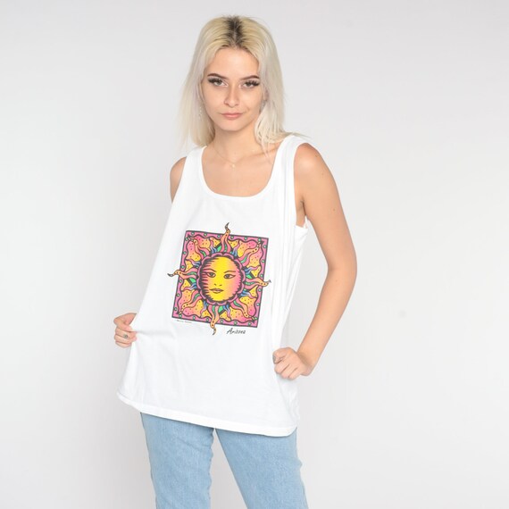Arizona Sun Tank Top 90s Graphic Shirt Celestial Tank Top Retro Tee Vintage 1990s Sleeveless White Tucson Phoenix Desert Medium