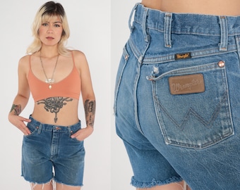 Wrangler Denim Shorts 80s Cut Off Jean Shorts High Waisted Cutoffs Distressed Frayed Summer Festival Shorts Vintage 1980s Men's 32