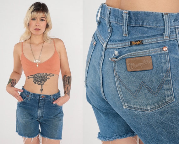Wrangler Denim Shorts 80s Cut Off Jean Shorts High Waisted Cutoffs Distressed Frayed Summer Festival Shorts Vintage 1980s Men's 32