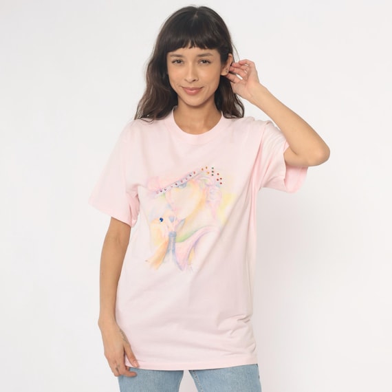 Hat Lady Shirt Pink Rhinestone Tee 90s Graphic T Shirt Embellished Coquette Barbiecore Pastel Vintage Kawaii Artsy Glitter Top Large L
