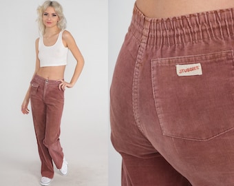 Vintage Stubbies Pants 70s 80s Brown Corduroy Pants Straight Leg Trousers Mid Rise Pants Cords Elastic Waist Aussie 1980s Extra Small xs