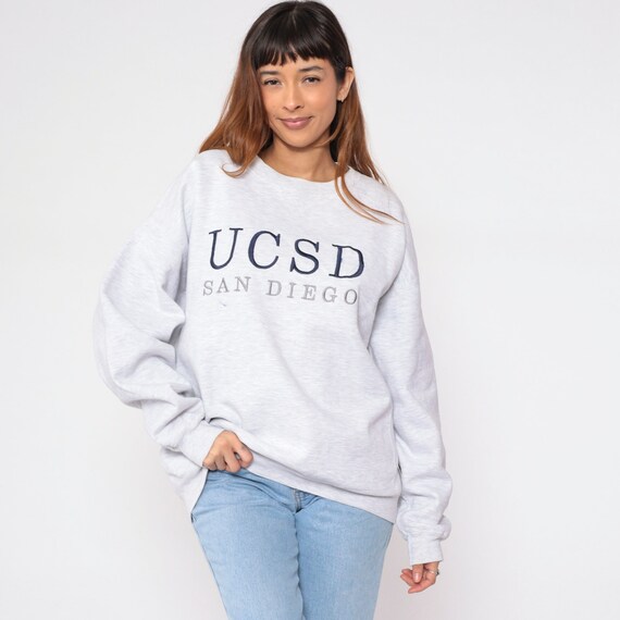 Vintage UCSD Sweatshirt 90s University California San Diego Sweater Embroidered College Crewneck Pullover Heather Grey 1990s Extra Large XL