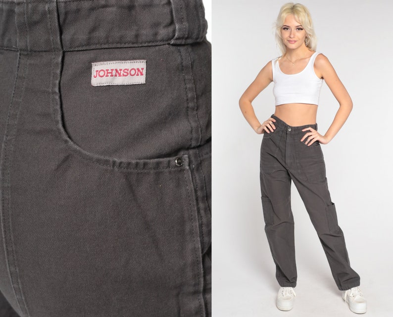 Grey Cargo Pants Y2k Straight Leg Pants Workwear Work Pants High Waisted Rise Streetwear Normcore Basic Vintage 00s Johnson Small S image 1