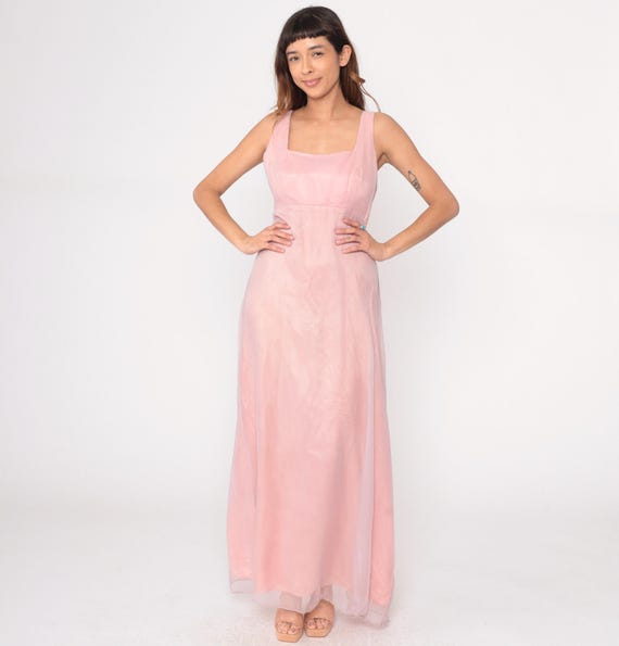 Pink Party Dress 90s Bow Back Formal Bridesmaid Sleeveless Wide Straps Blush Rose Vintage Evening Prom Gown Floor Length Coquette Medium M