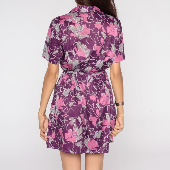 Purple Floral Dress Mod Shift Dress 70s Mini Butt… - image 7