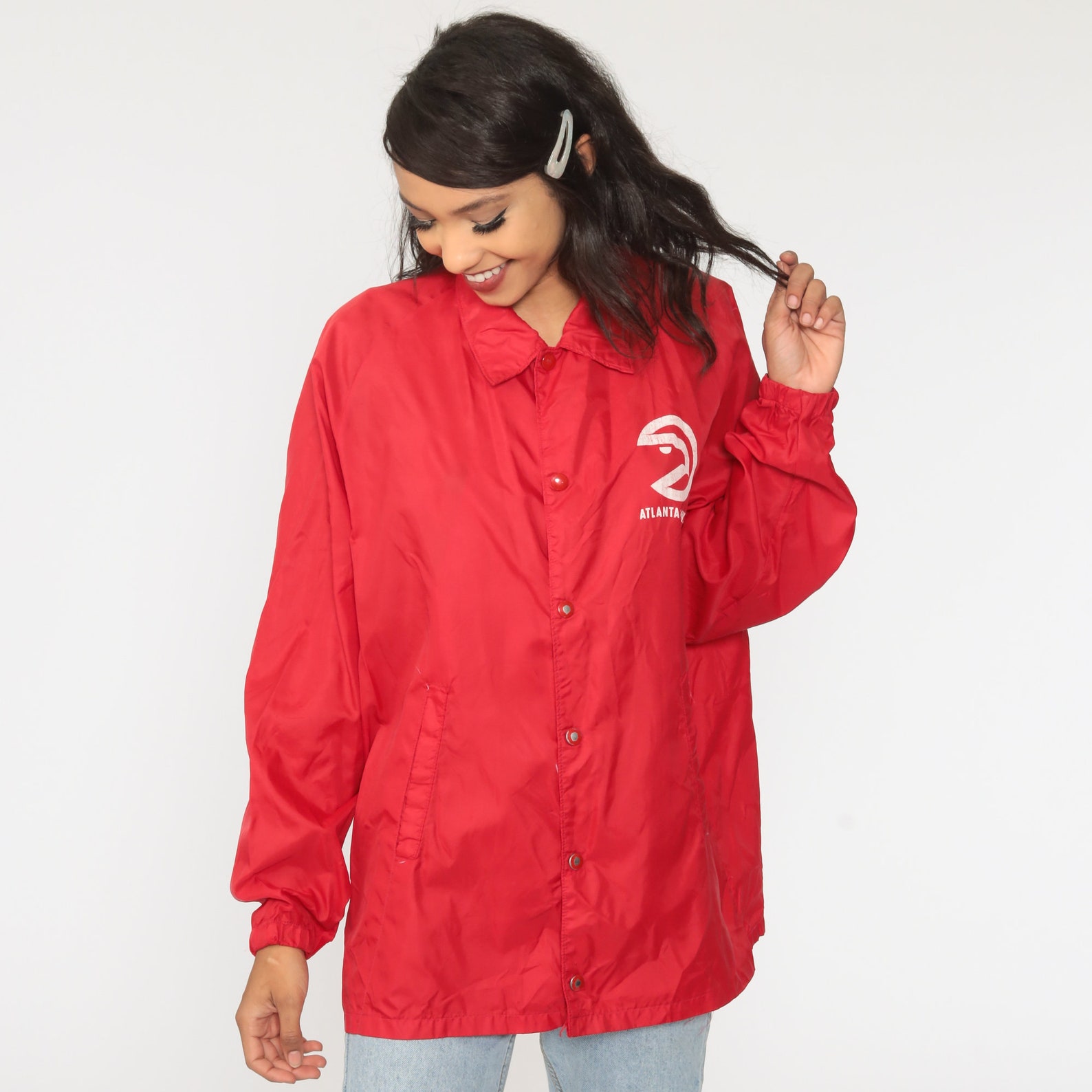 Atlanta Hawks Jacket 80s Windbreaker Jacket Nba Jacket Shell Etsy