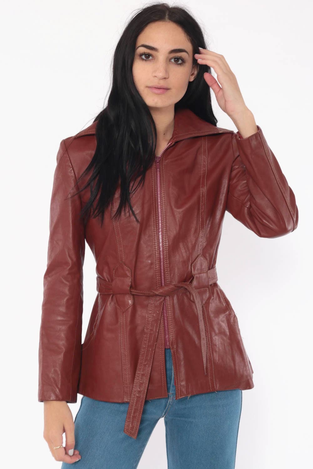 70s Leather Jacket Brown Leather Jacket Bohemian Mod Coat Boho Hippie ...