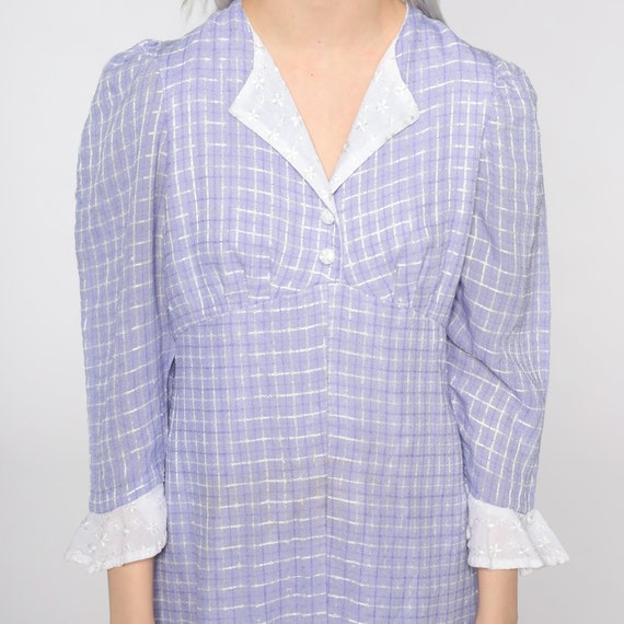 Purple Checkered Dress Puff Sleeve Cottagecore Dr… - image 5